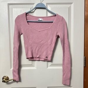 Hollister Ribbed Long Sleeve Knit Top Medium Pink
